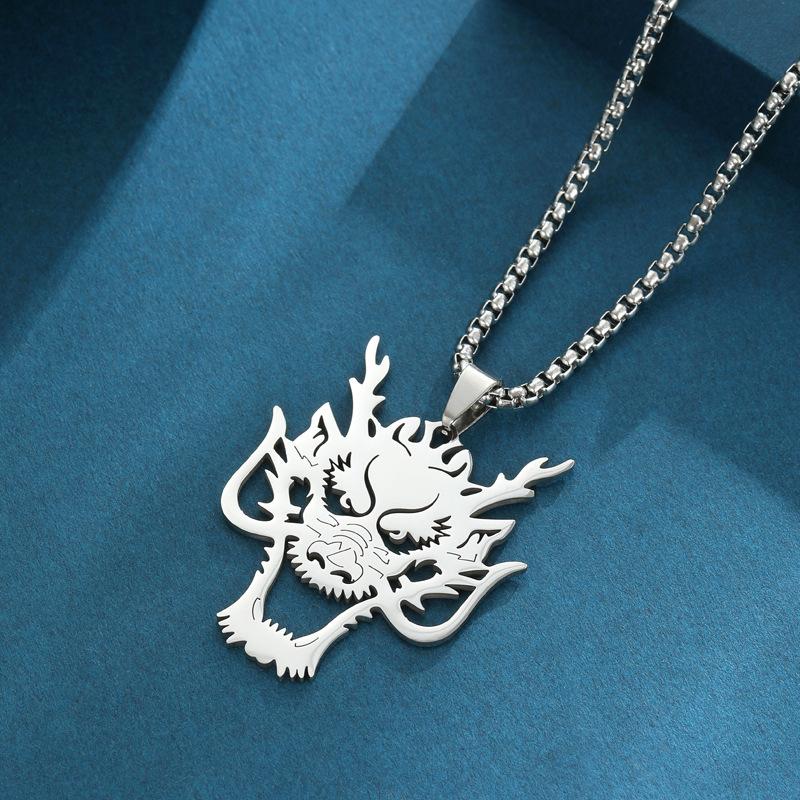 

Dragon Unisex Chic Head Pendant Necklace Made Of Durable Titanium Steel 2024 For