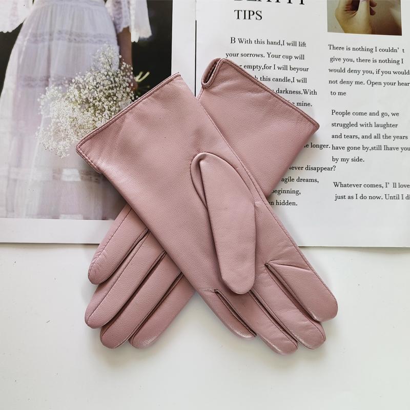 Ladies Sheepskin Gloves Classic Solid Color Versatile Leather Spring Knit Lining Cycling Driving Gloves Autumn