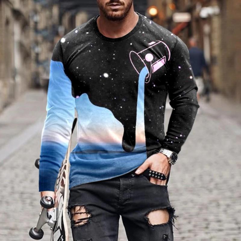 

Весенне-осенние мужские футболки с круглым вырезом, креативным графическим принтом в технике жидкого акрила, 3D-печатью, модные, повседневные, с длинным рукавом 5XL