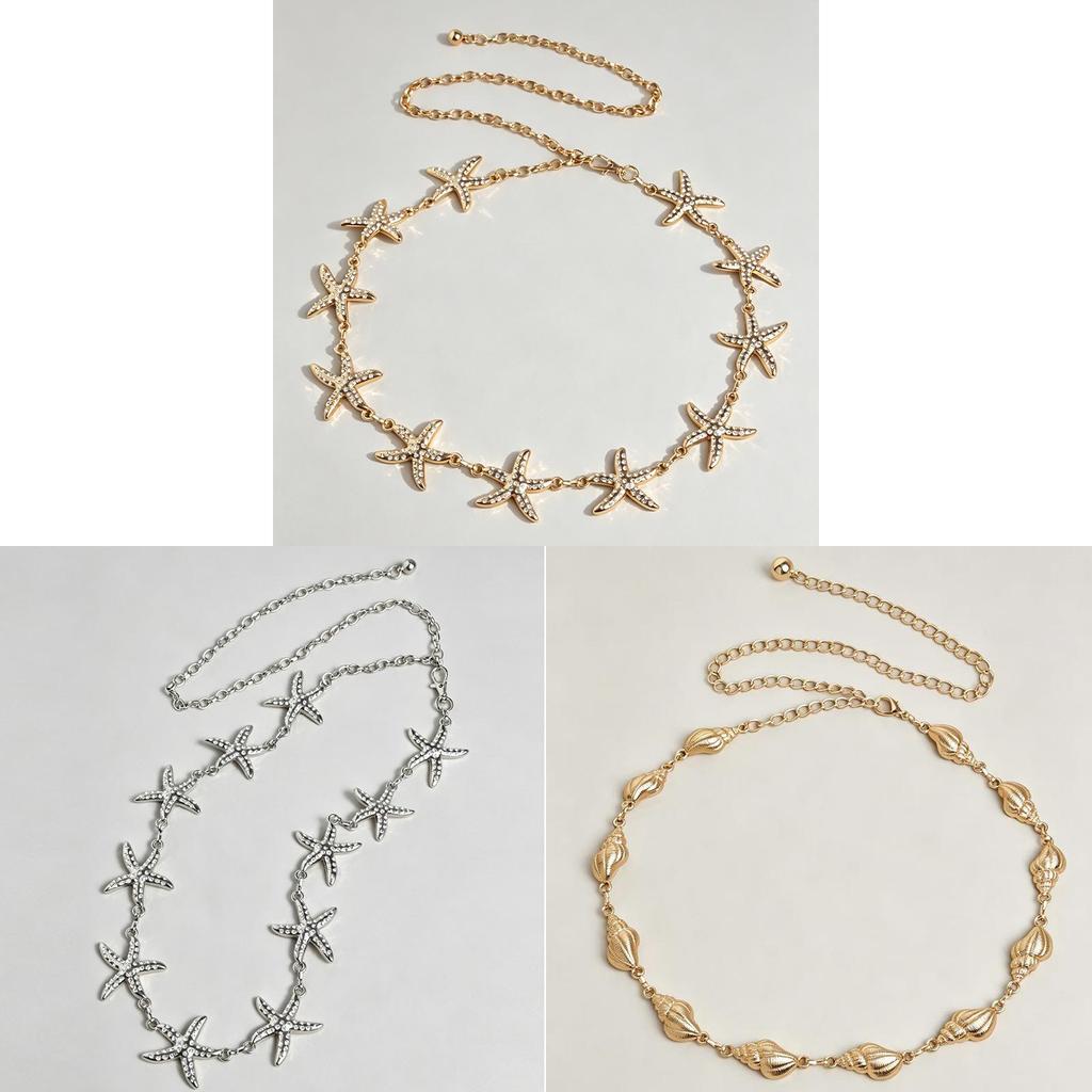 Bohemian Seashell Starfish Waist Chain With Metal Engraving For Beachwear And Bikini Fashion