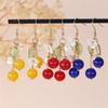 Cute Cherry Dangle Earrings White Flower Green Leaf Accent Suitable For Daily Wear Gifts For Women