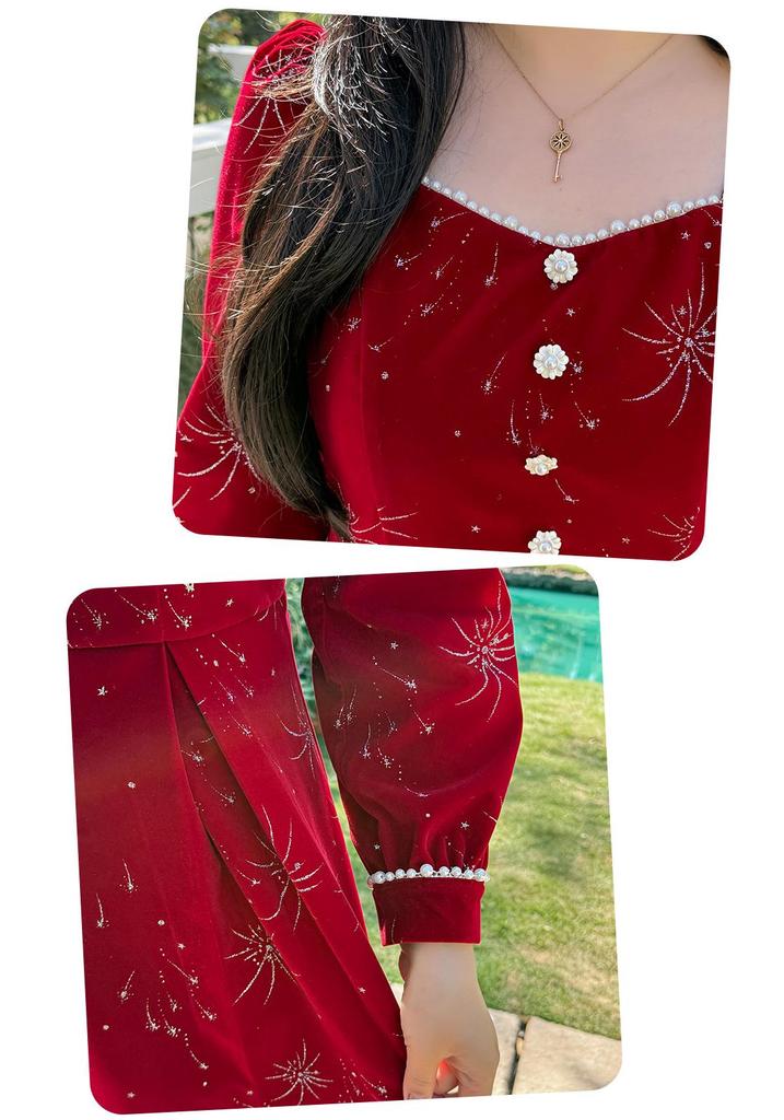 Plus Size Sparkly Red Beaded Dress - New Year Atmosphere