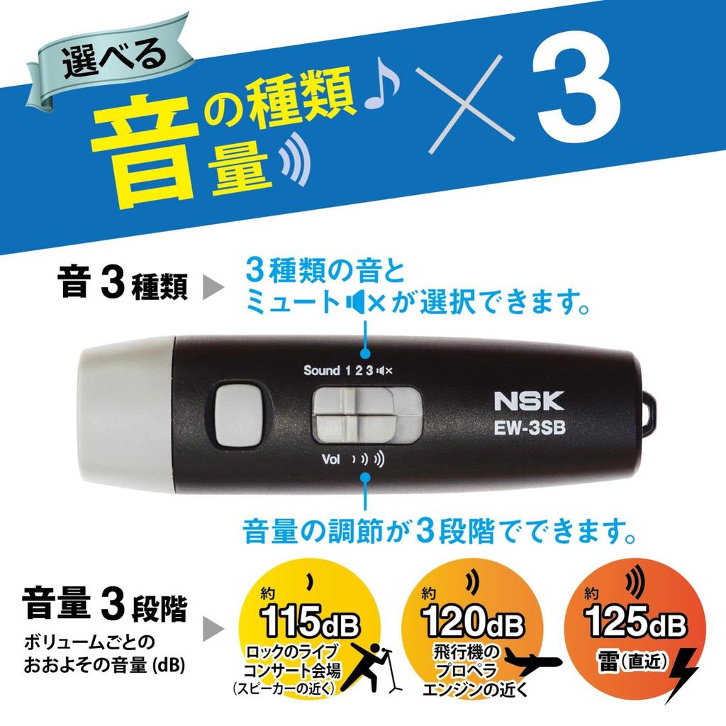 Niigata Seiki (NSK) Electronic Whistle, High Volume 130dB, 3 Volume Levels/3 Tones, Compact, Battery Operated, for Sports, Referees, Mountaineering, D