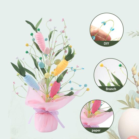 Künstliche Oster-Topfpflanzen 42 cm Osterei-Baum Tischdekorationen mit Pfeifenreiniger-Karotten Künstliche Blumen für Kaminsims Kamin Haus Frühling Dekor