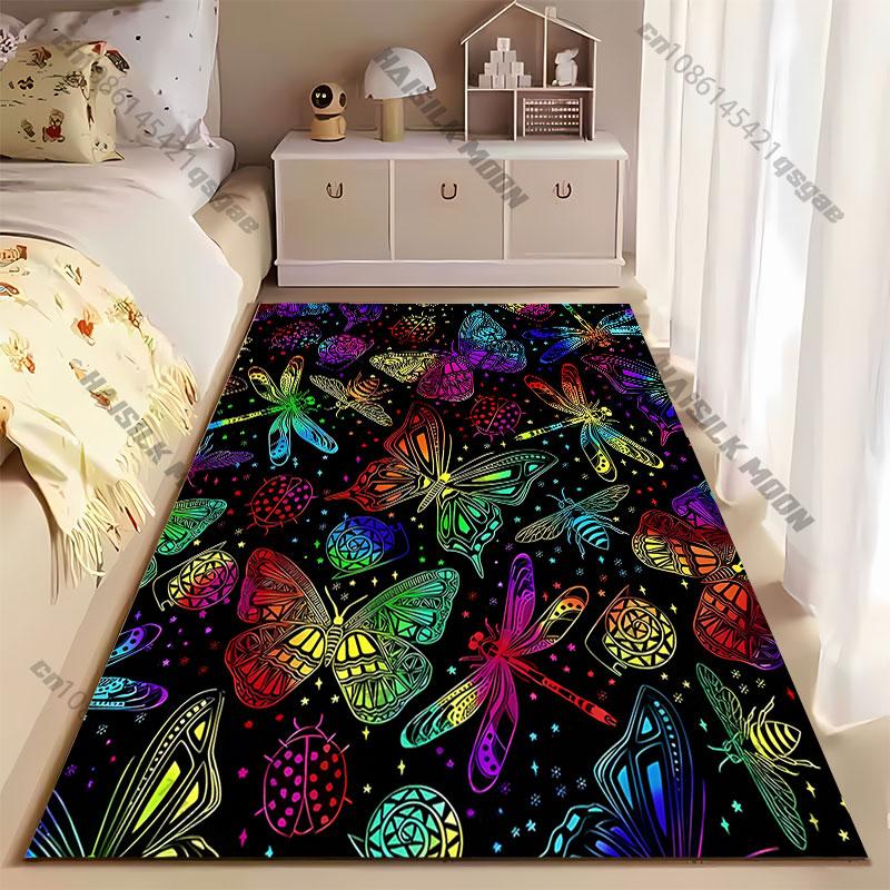 Colorful insects patterned design carpet Yoga living room room decor children's crawling mat doormat area rug games mat