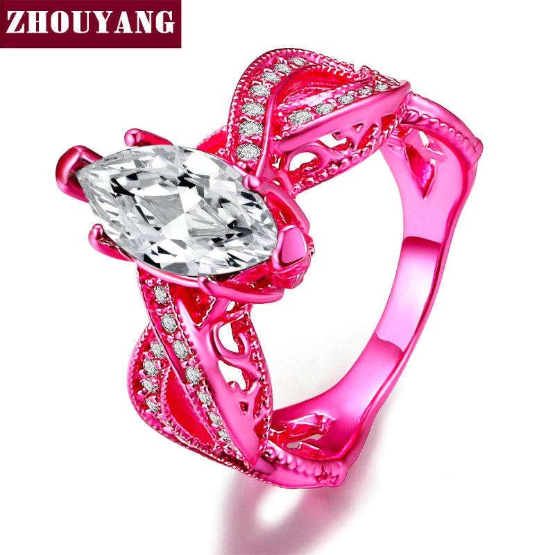 

New Design Marquise-cut Cubic Zirconia PinkGold Color/ BlueGold Color Fashion Jewelry Ring For Women DD038 DD039 DD040 10