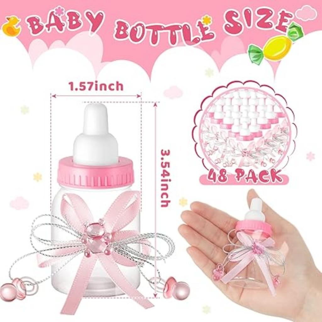 12 Pcs Baby Shower Bottles Mini Milk Bottle Plastic Bear Candy Bottles with Ribbon Baby Shower Wedding Gift for Guest