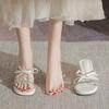 Silver Sandals 2025 New Fairy Summer Bow French Cool Slippers Thick High Heels 5cm