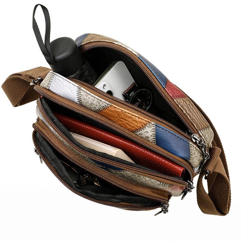 Fashion retro splicing contrasting color small square bag new niche design multi-pocket backpack work shoulder bag