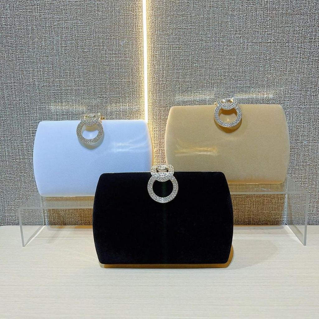 Rhinestone Buckle Velvet Evening Clutch with Chain - Perfect for Cheongsam