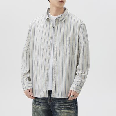 Japanisches Gestreiftes Baumwollhemd Herren Trendig Vielseitig Locker Lässig Amerikanisch Frühling Neues Hemd