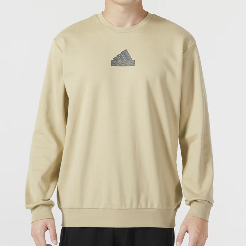 Adidas Solid Color Logo Crewneck Sweatshirt Men Tops Khaki IP4966