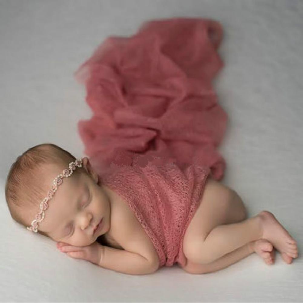 Newborn Photography Props  Wraps Solid Color Lace Elastic Fabric Hollow-out Blanket Photograph Accessories (50x160cm)