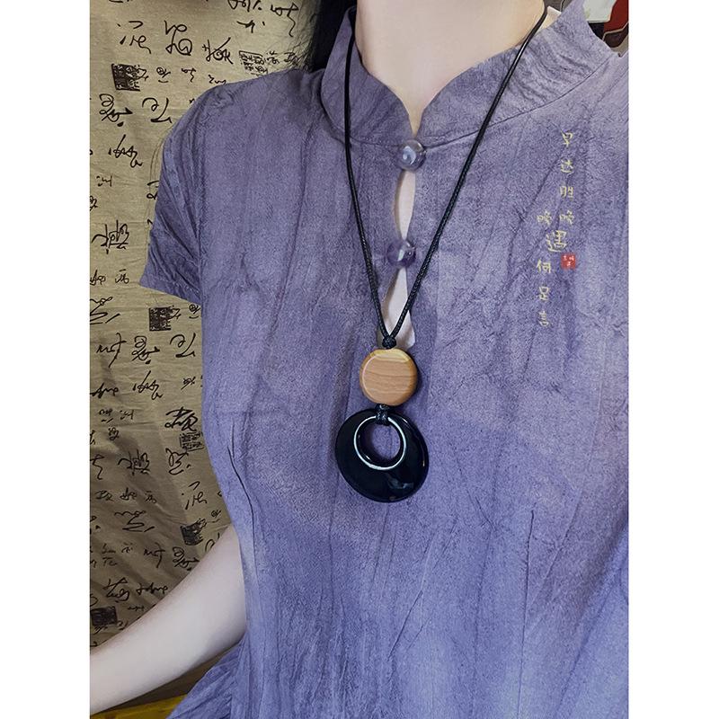 Chinese Style Resin Circle Necklace - Retro Chic, Light Luxury, Versatile Sweater Chain for Women