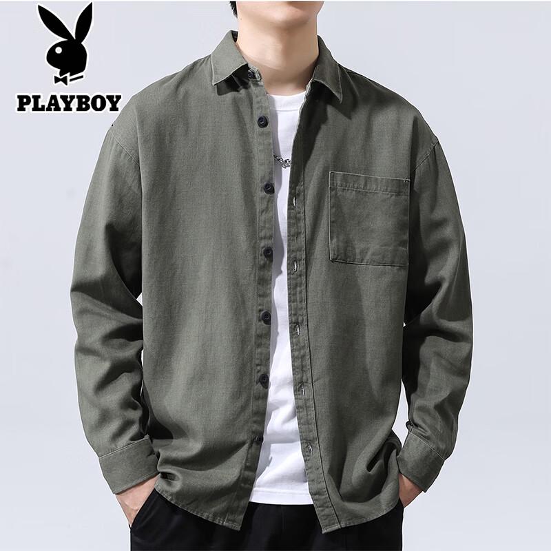 PLAYBOY Men s Pure Cotton Loose Fit Casual Long Sleeve Shirt L