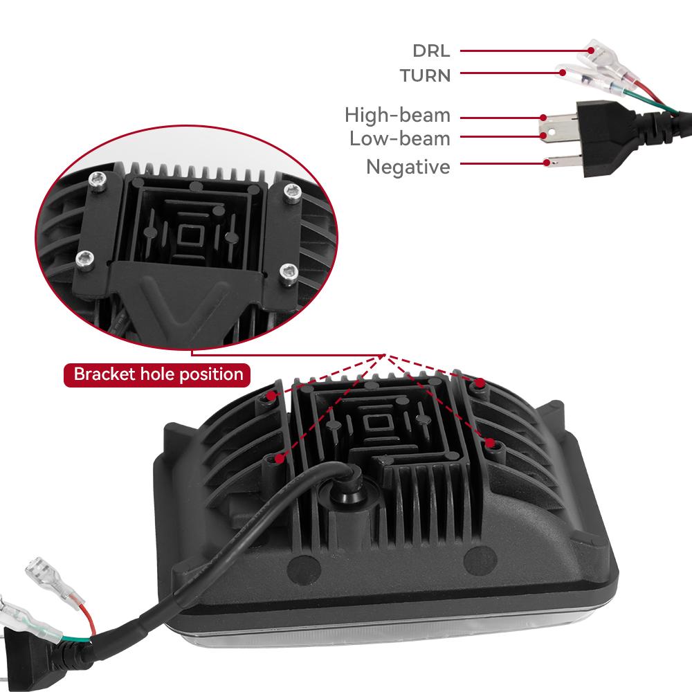 4X6inch Black Square LED Headlight DRL LED Driving Light Hi/Lo  For Honda Offroad Trucks Accessories Rectangular Light 12V