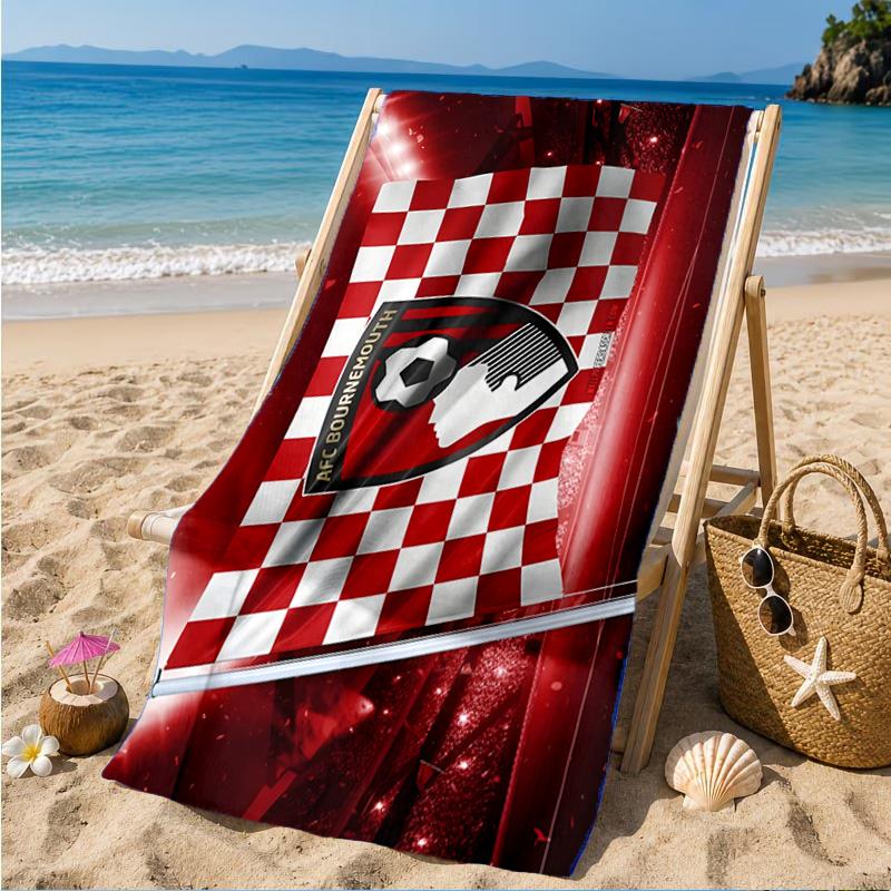 Soccer Ball Afc Crest Printed Microfiber Beach Towel, Soft And Absorbent, Quick-Dry, Ideal for Summer Travel, Beach Essential, Swimming Pool