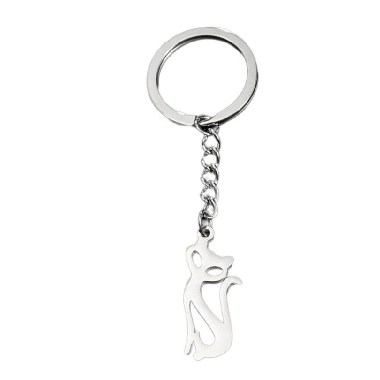 Playful Lovely Kitten with Elegant Charm Stainless Steel Keyring Charm Pendant Accessory Portable for Personalize Use