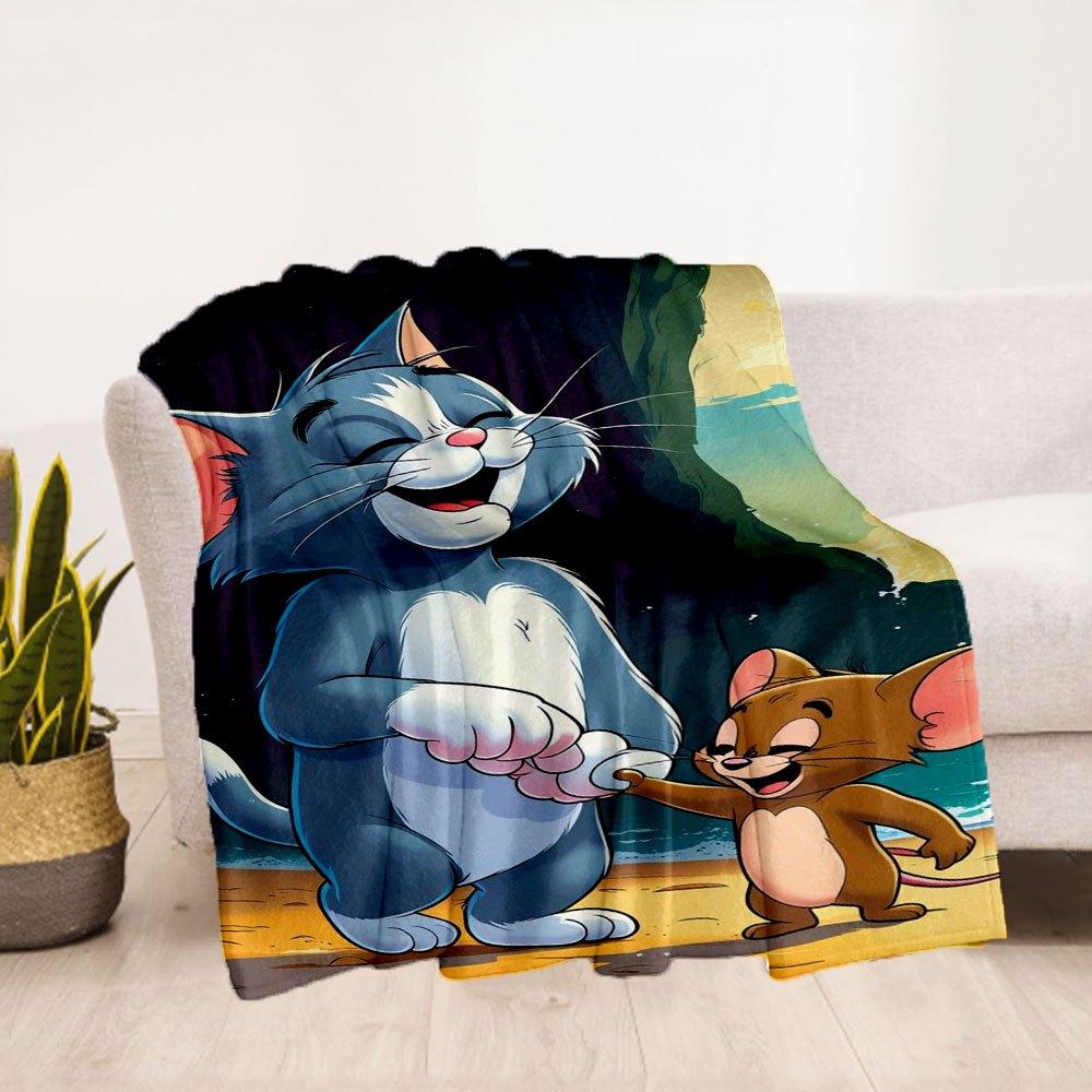 "Tom & Jerry Abenteuer: Klassische Cartoon-Figuren Handyhülle Abdeckung"Decke Flanell Überwurfdecke für Sofa, Bett, Reisen, Camping, Büro"