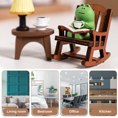 Miniature Frog Figurines Rocking Chair Design with Book Coffee Resin Frog Statue Desk Bedroom Decor Home Supplies