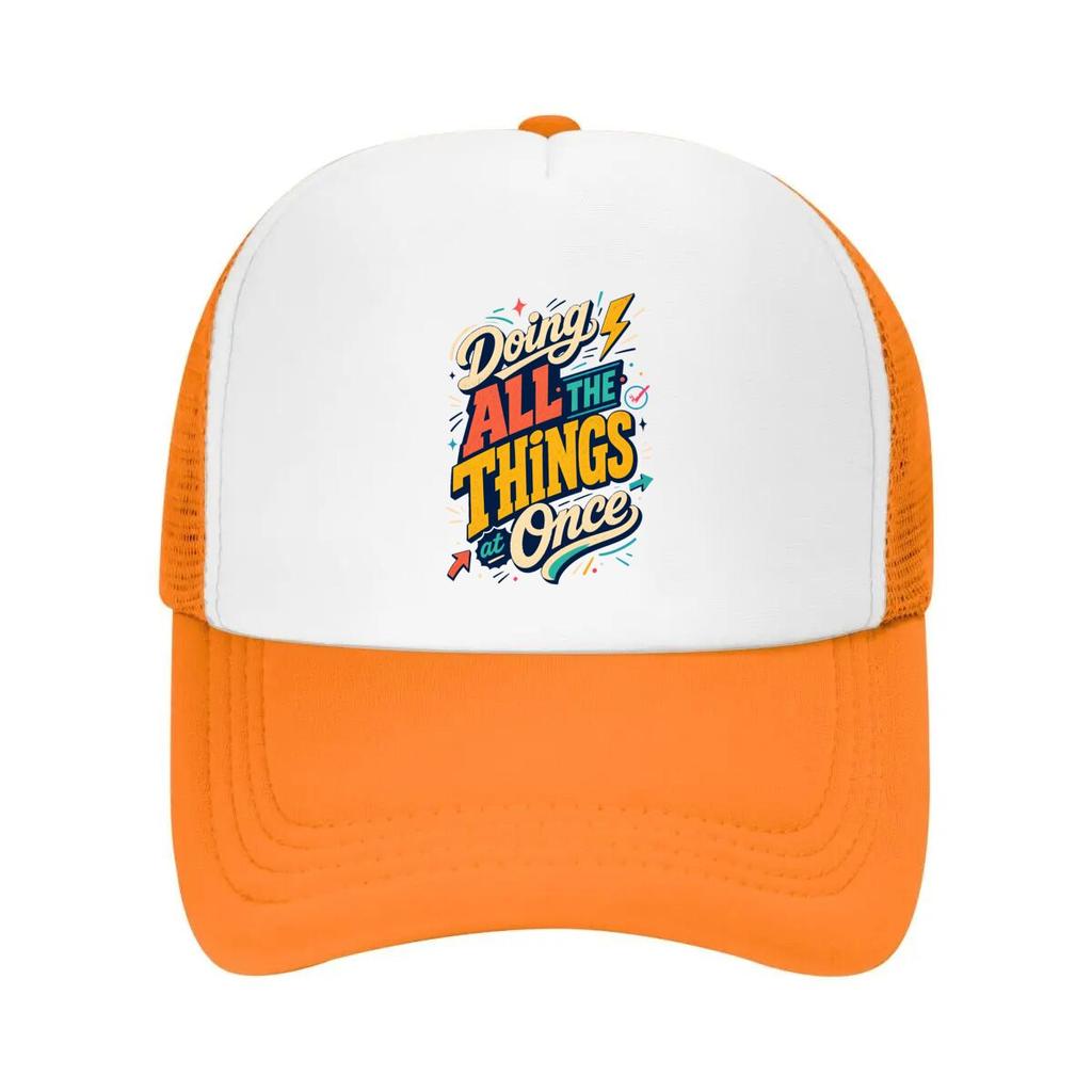 Playful Multitasking Chaos Quote Des Mesh Baseball Cap Casual Hat Outdoor For Womens Unisex FeUnisex
