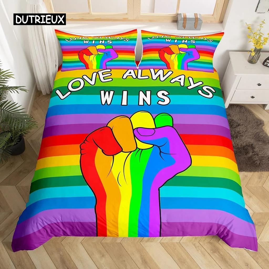 Love Is Love Duvet Cover Rainbow Bedding Collection Pride For Love Theme Romantic Comforter Cover Colorful Cartoon Car Bedspread Cover