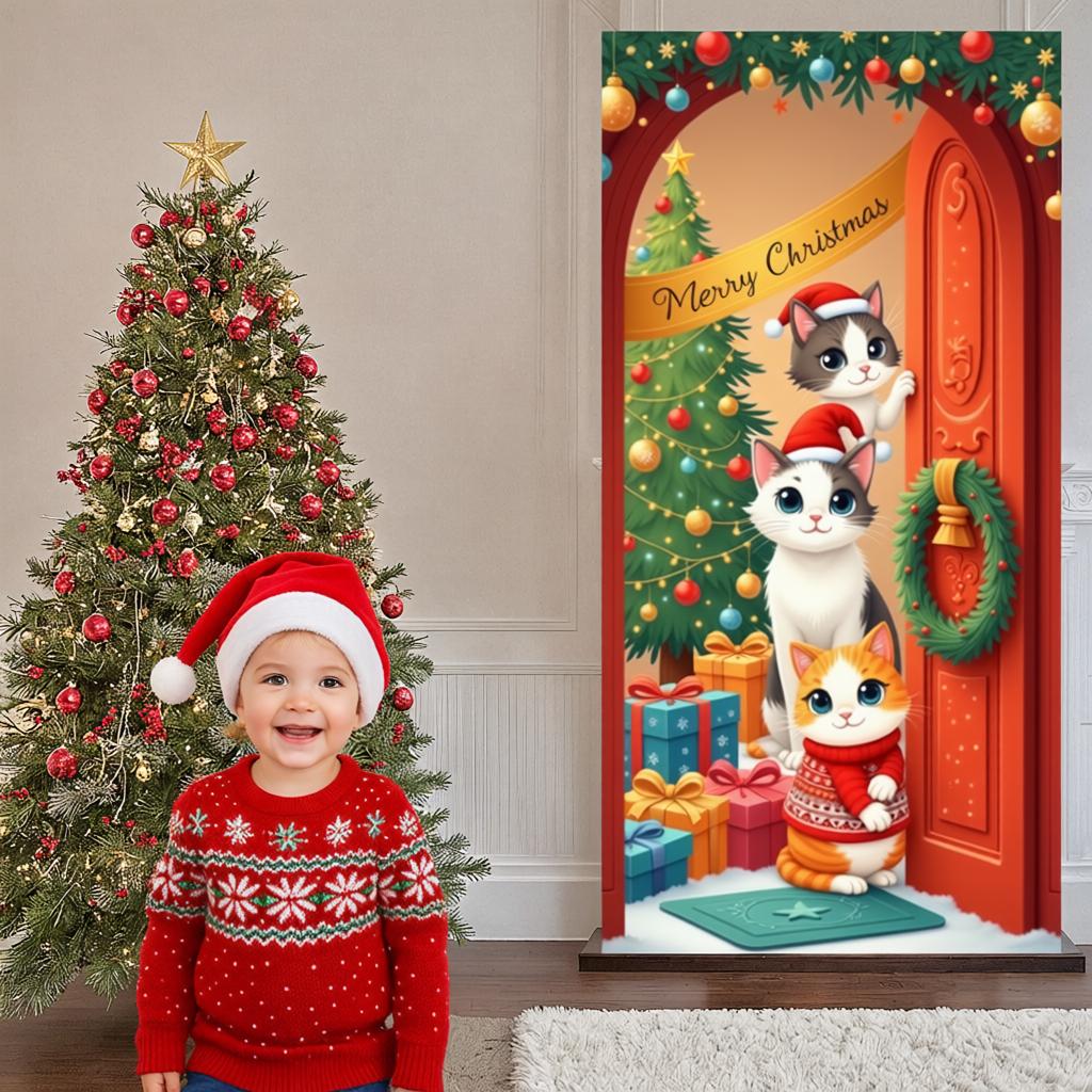 Merry Christmas Banner Theme Holiday Decor Backdrop Xmas Backdrop Bell Accent Christmas Display For Door Hanging Home Indoor