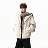 Unisex Heavyweight Cotton Hooded Jacket with Carved Eagle Design, Winter Velvet Thickened, Casual Loose Fit