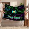Geometry Dash Personalized Flannel Blanket, Custom Printed Text Name, Warm Soft Blanket For Couch Bed
