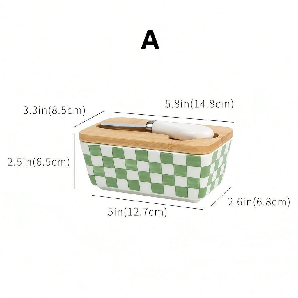 Rural Style Ceramic Butter Box Cheese with Knife and Lid Storage Box Household Kitchen Organizers Cheese Storage Containers