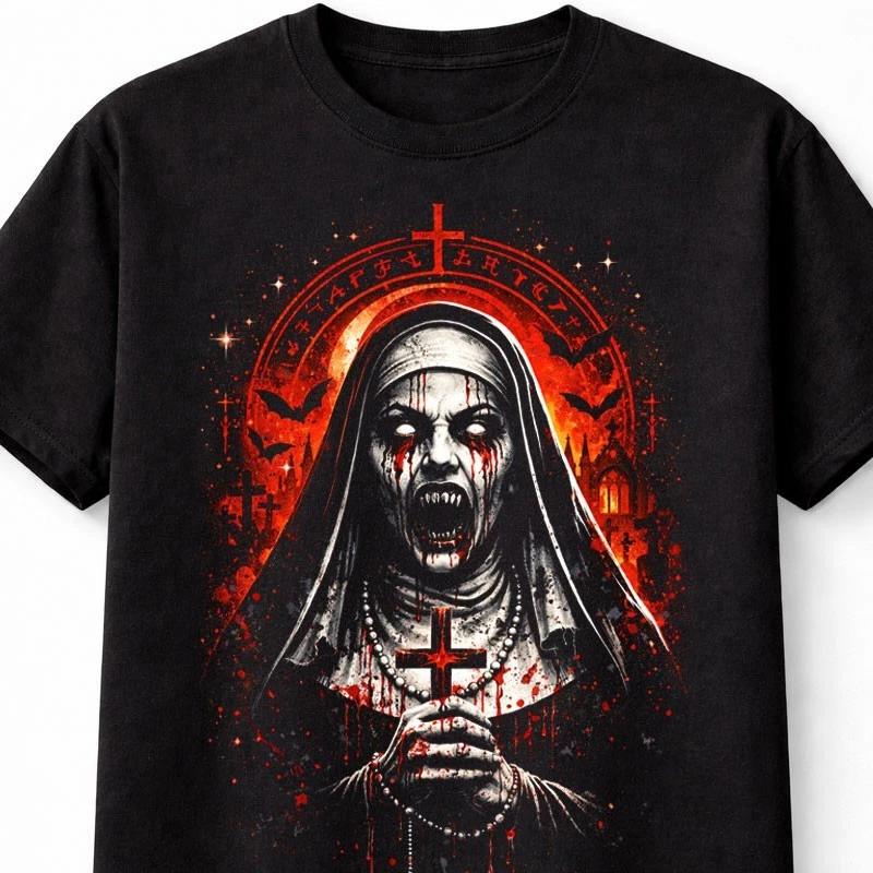 Demonic Nun Gothic Horror Halloween Graphic Unisex TShirt S