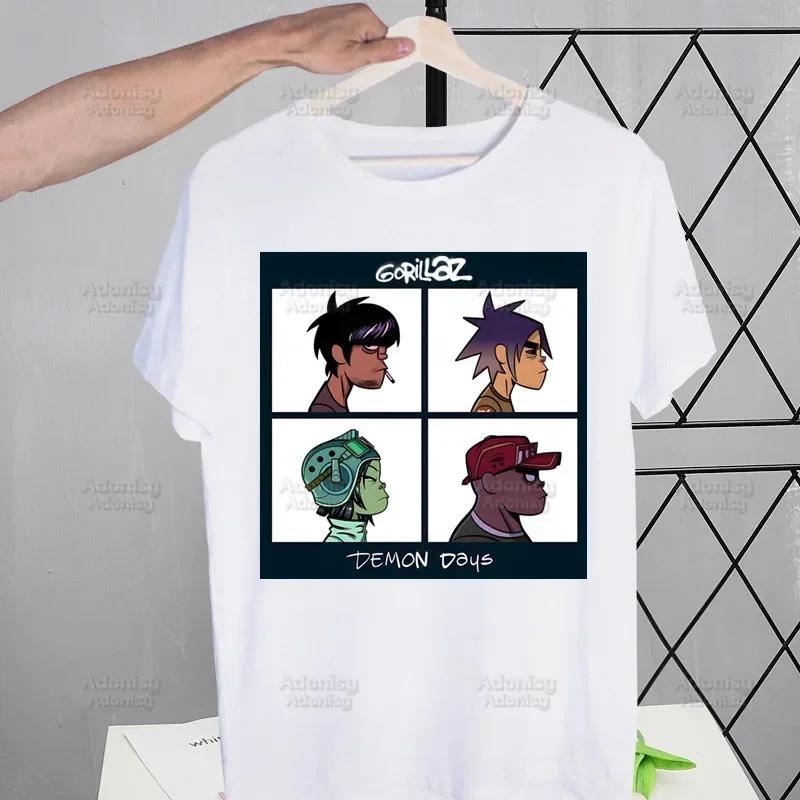 Gorillaz Modern Music Band Cartoon Men's Tshirt Cute Printing Shirt Mens Fashion T-Shirt For Men Casual Tops Short Sleeve