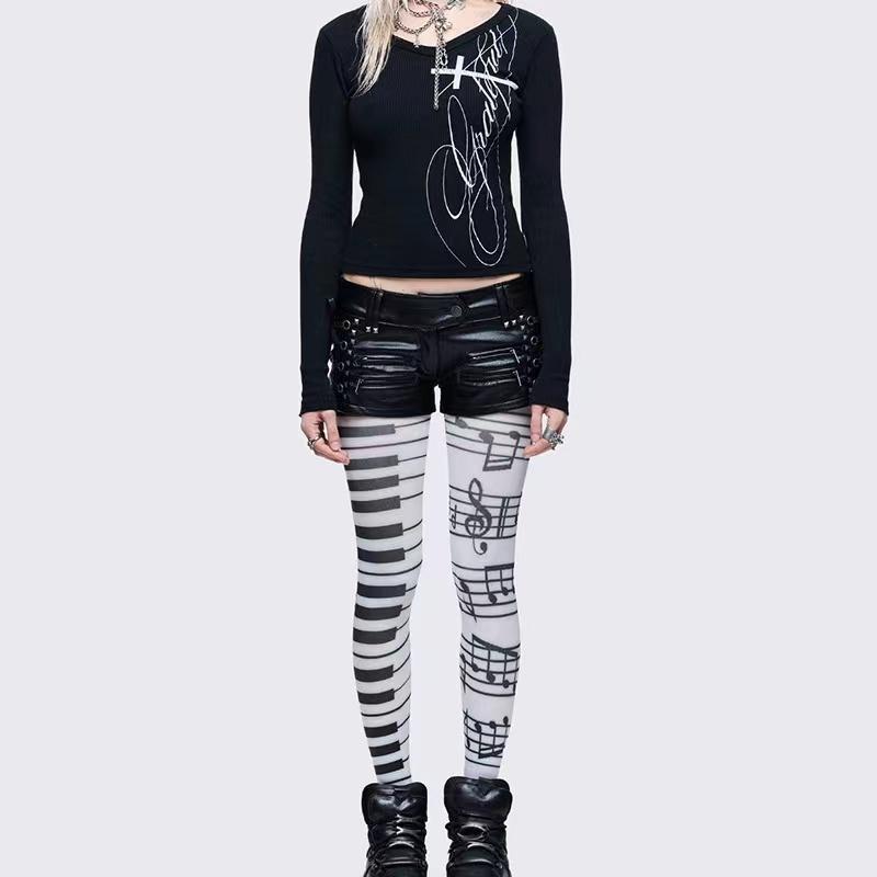 Bílé Sexy Subkultura Graffiti Punkový Potisk Dlouhé Ponožky Nad Koleno Stehenní Punčochy Y2K Cosplay Roztomilé Ponožky Kawaii