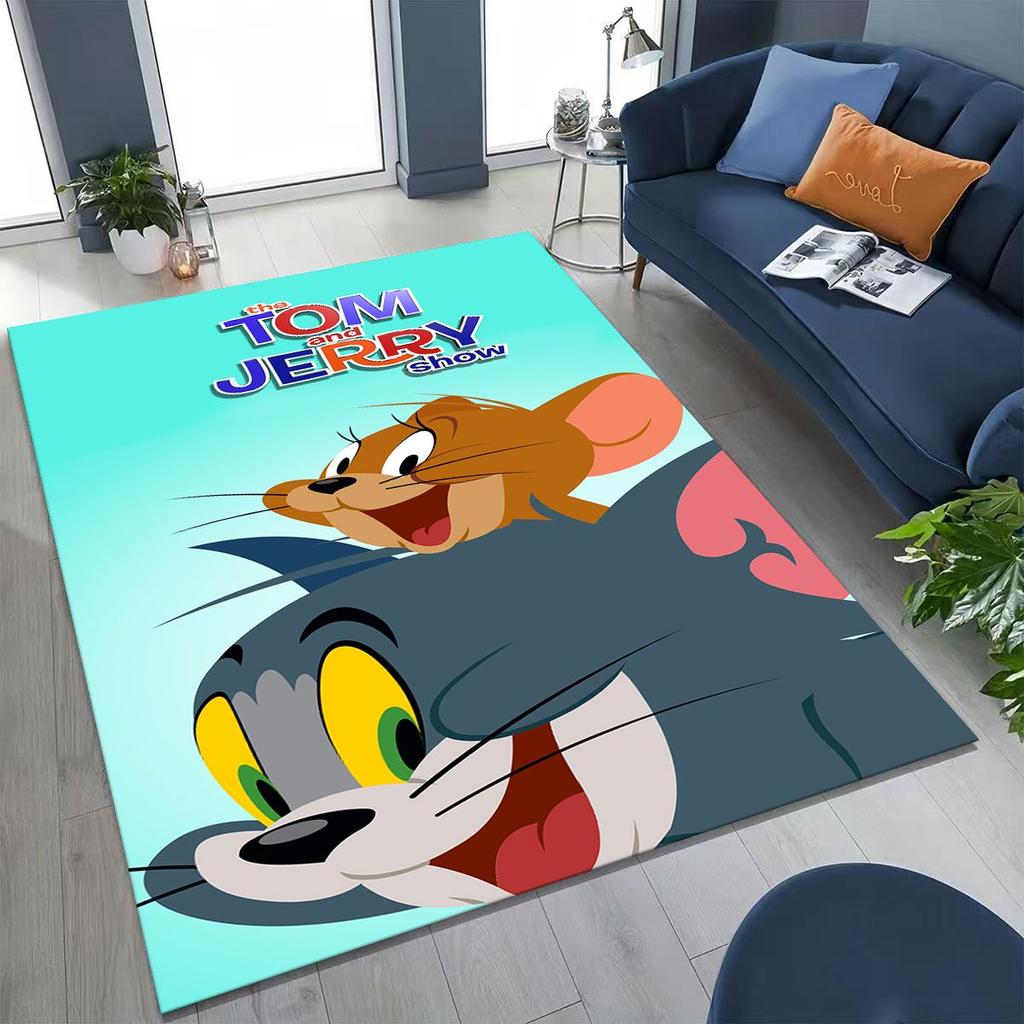 Dywanik Artystyczny z Kreskówką Tom i Jerry Kot Mysz 3D do Sypialni Salonu Kanapy Domu Mata Wycieraczka Dekoracja, Duża Antypoślizgowa Mata Podłogowa dla Dzieci