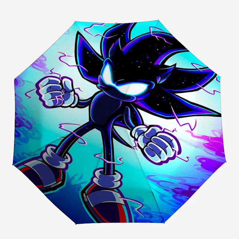 

1pc Sonic the Hedgehog, Dark Sonic Automatic Folding Umbrella, 8 Ribs for All-Season Use, Portable for Travel & Outdoor Activities 035