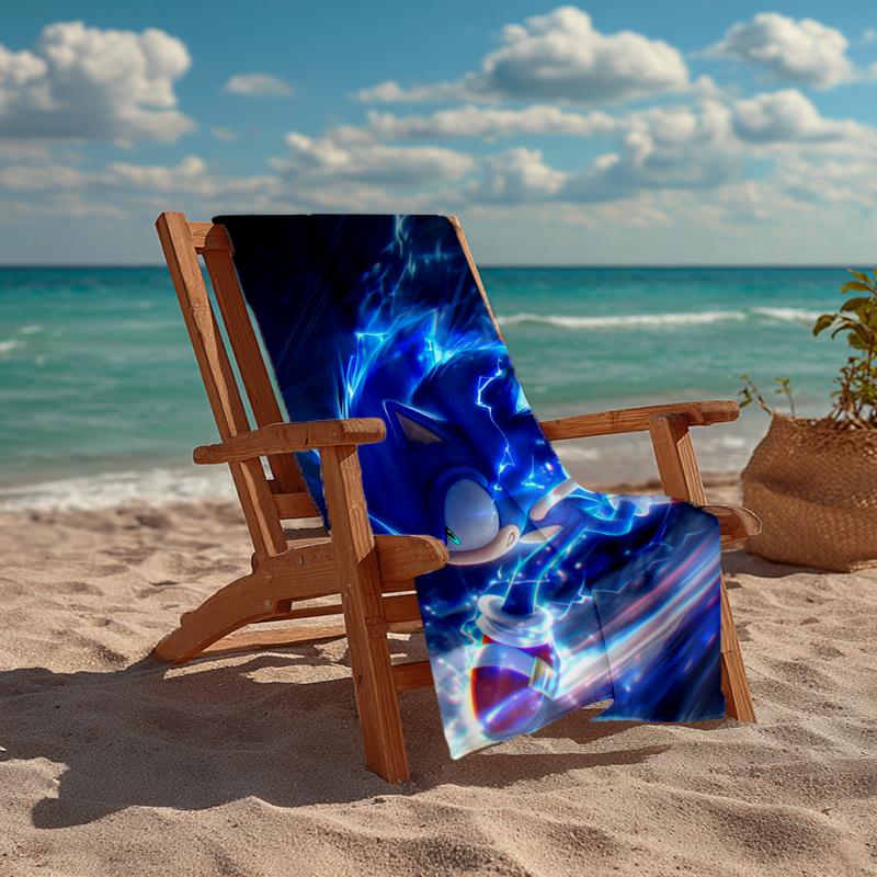 Ultra-Soft Beach Towel with Sonic Theme,Ideal for Pool - Camping, Diving - Perfect Travel Essential, Vibrant Beach Towel.