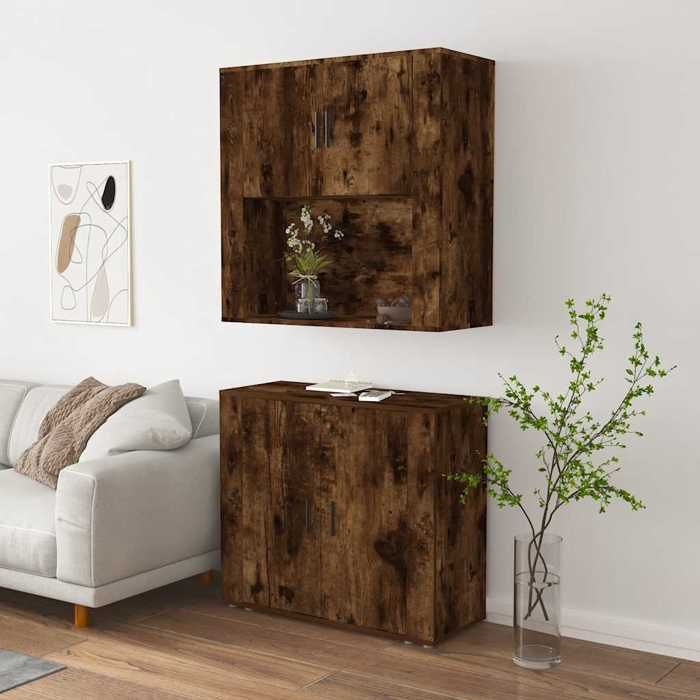Buffet haut - Maison Exclusive - Chêne fumé - Bois d'ingénierie - Fixation murale anti-basculement
