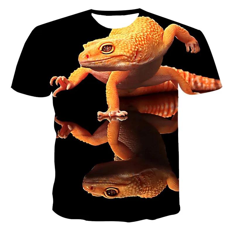 Letní tričko s kulatým výstřihem, roztomilým zvířecím vzorem ještěrky, 3D potiskem, módní, ležérní, s krátkým rukávem, pánské a dámské, pro páry, unisex