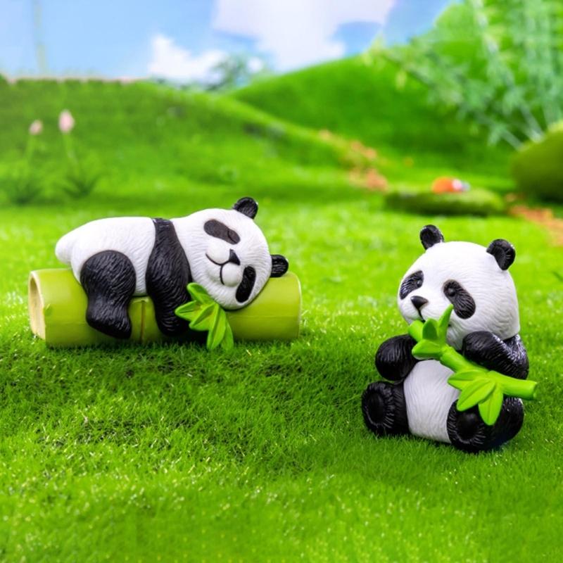 8 st Panda Tårttoppar Miniatyr Djurfigurer för Festdekorationer och DIY Trädgård Krukväxt Hantverk Ornament