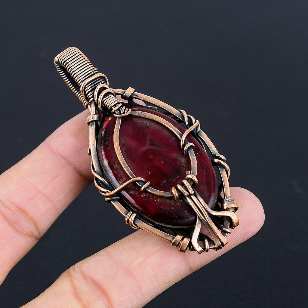 Red Flash Labradorite Pendant, 999 Copper Wire Wrapped Jewelry, Gemstone Jewelry Pendant, Handmade Wedding Gift Jewelry