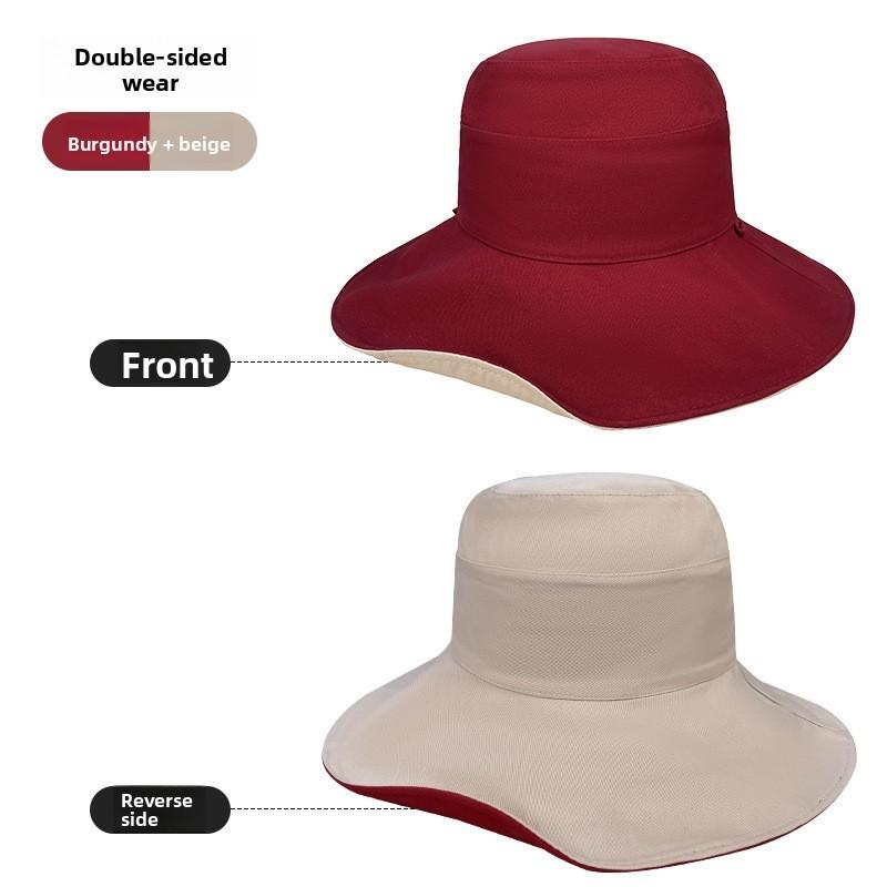 Reversible Wide Brim Sun Hat With Solid Color Design For Summer Use Casual