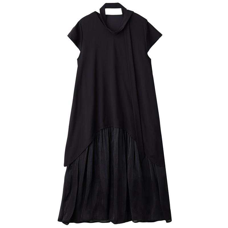 Short Sleeve Plus Size Black Mesh Patchwork Vintage New In Dresses for Women Casual Loose Long Summer Dress