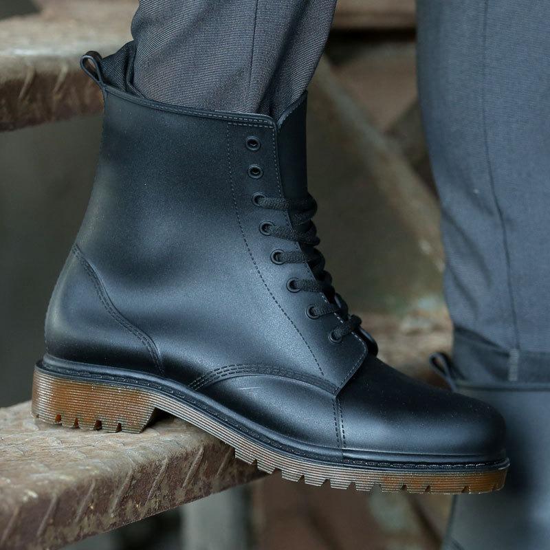 Men's Martin shoes lace-up short tube fashion casual non-slip rain shoes fishing labor insurance miner rain shoes