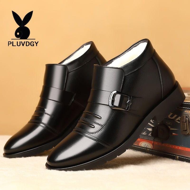 Winter men's shoes fleece thickened warm cotton leather shoes genuine leather wool non-slip shoes men's cotton shoes men's