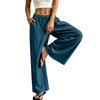Women's Cotton Linen Straight Leg Pants - Elastic Waist with Drawstring, Casual Color Trousers with Pockets
