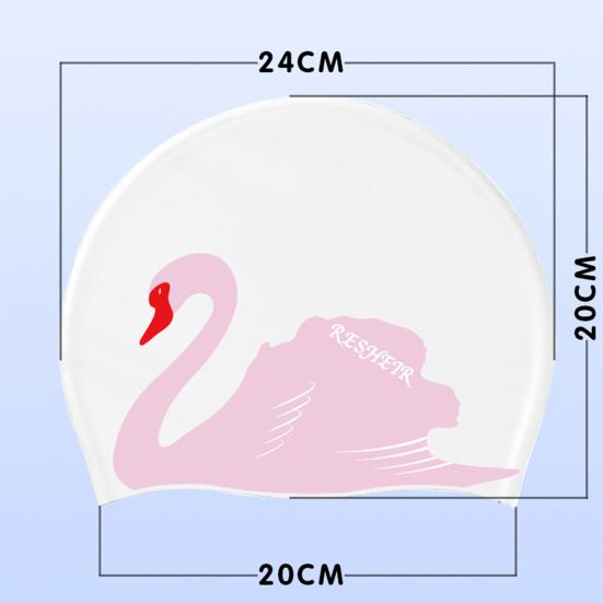 Women Swim Hat Swan Print Elastic Non-slip Ear Protection Waterproof Silicone Long Short Hair Adults Bathing Pool Swimming Hat