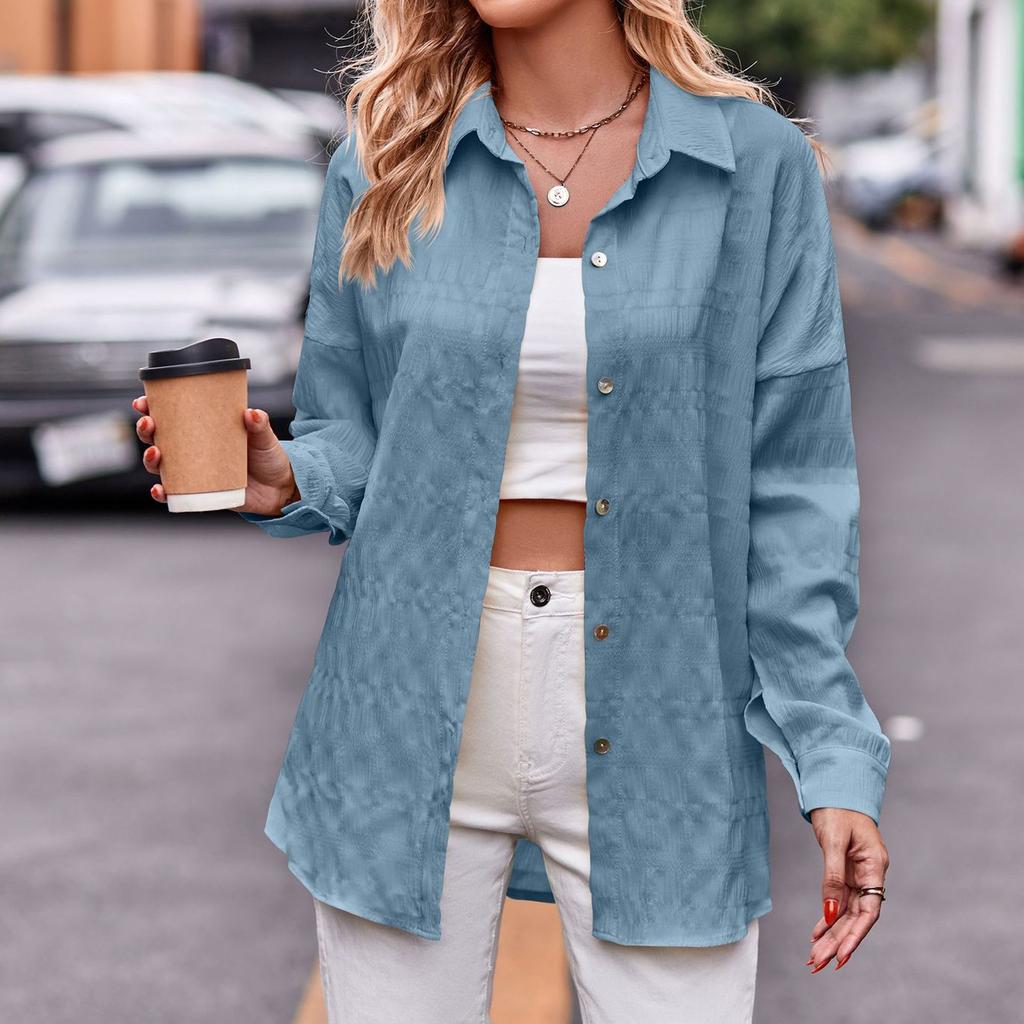 Women's Casual And Fashionable Bubble Loose Checkered Shirt Top Checkered Shirt Top