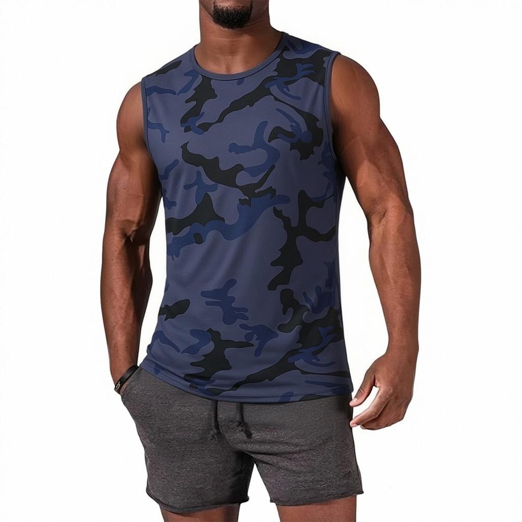 Men's Sleeveless Athletic Tank Top Lightweight Quick Dry Breathable Loose Fit Muscle Running Fitness Gym Workout Camo Print Vest
