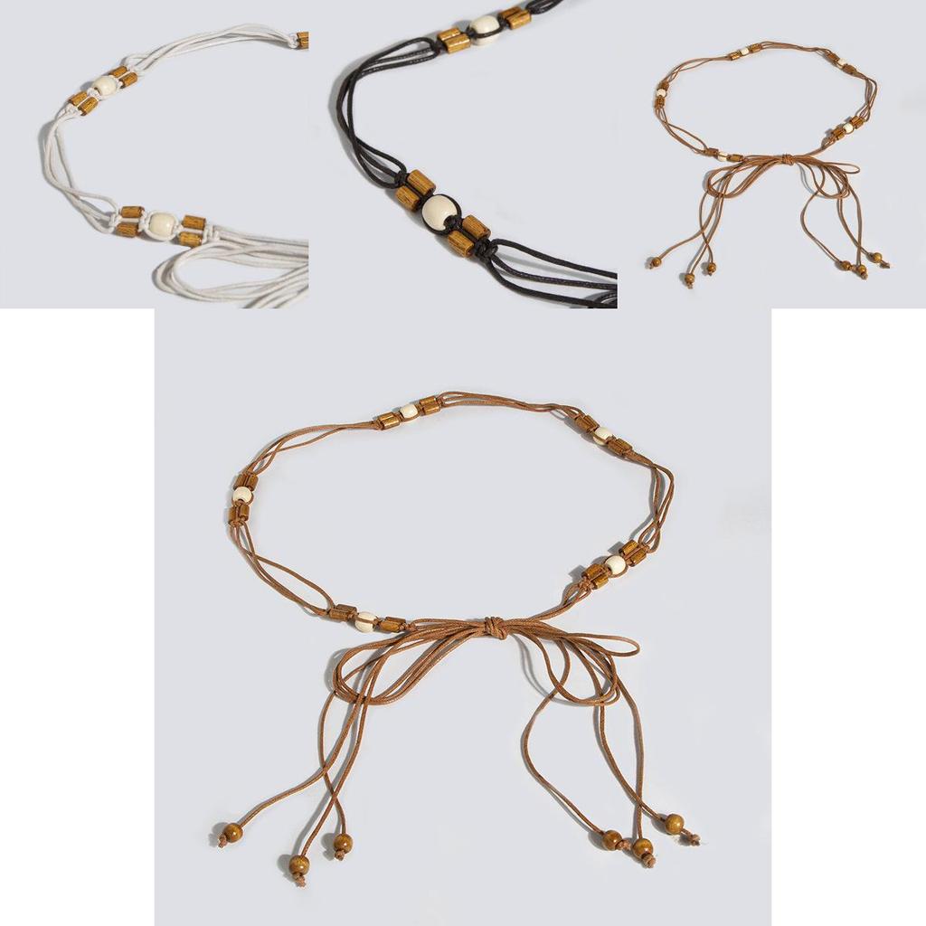 Bohemian Waist Rope Belt With Wooden Beads For Casual Summer Festival Wear