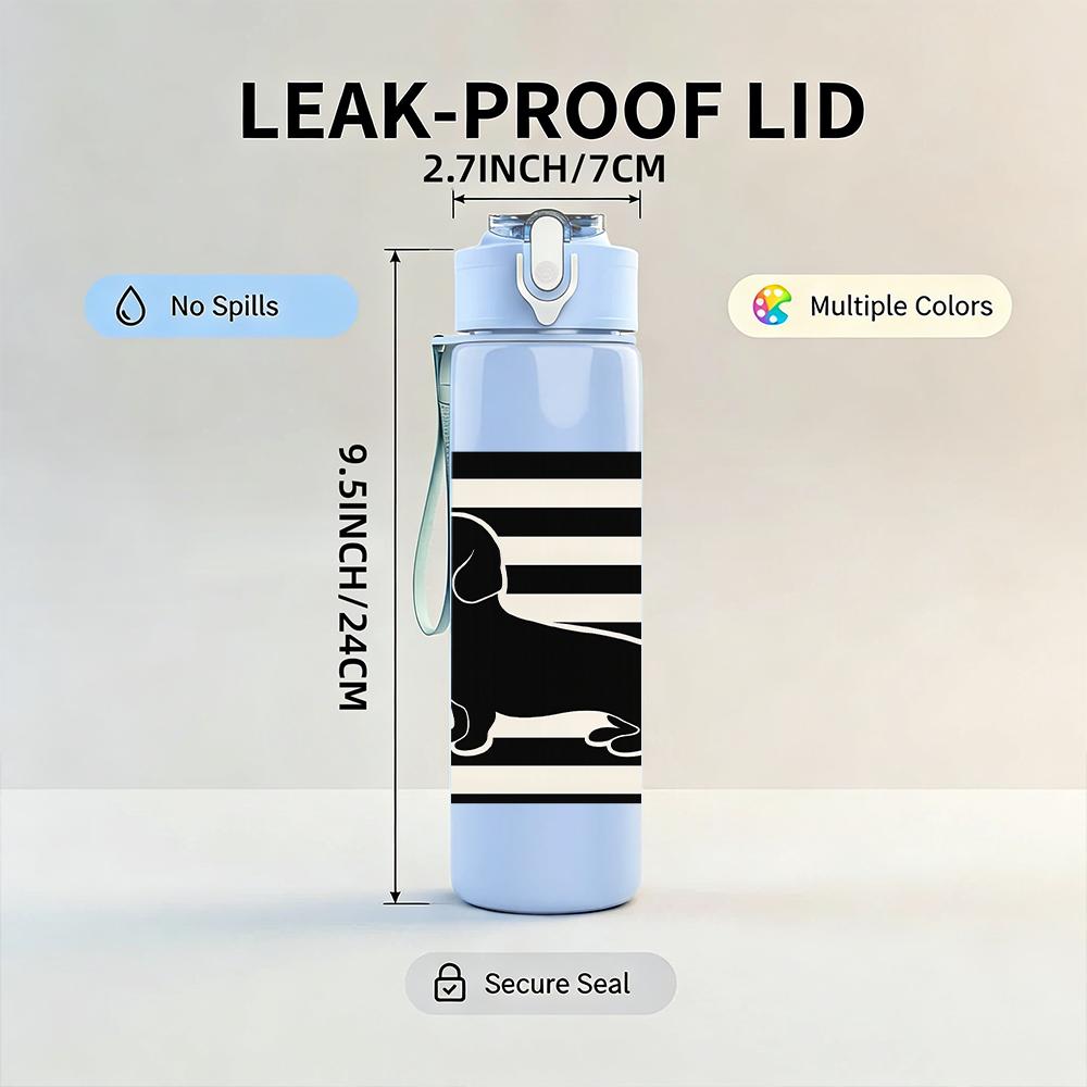 1PC Striped Dachshund Silhouette 750ml Color Plastic Sports Water Bottle Leakproof Flip Straw Lid For Sports Office Home Use
